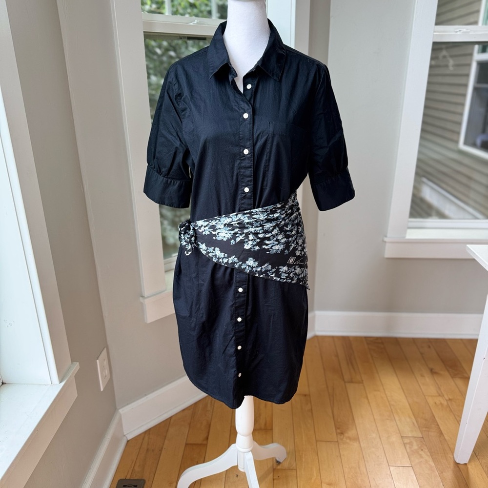 Old Navy Black Cotton Short Sleeve Button Down Shirt Dress French Style Medium - Picture 10 of 12